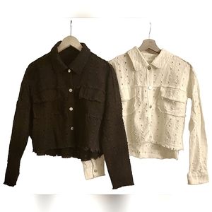 2 Distressed Black & White Denim Jackets